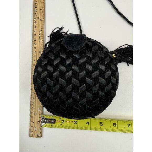 La Regale Black Velour Round Evening Mini Bag Purse Clutch Bag - Picture 9 of 10